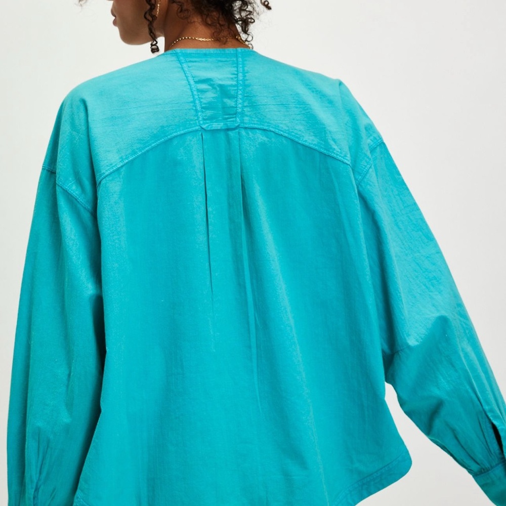 Free People Golden Hour House Shirt Turquoise L - Picture 2 of 7